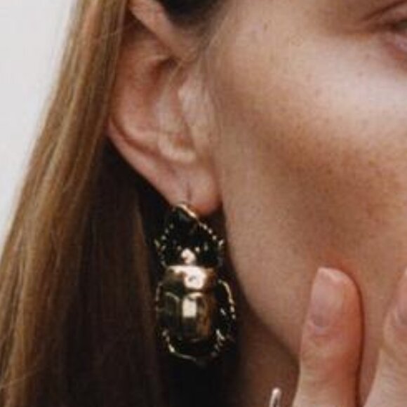 Zara Maxi Beetle Insect Earrings – Gold Statement Jewelry with Crystal Detail - Picture 2 of 5